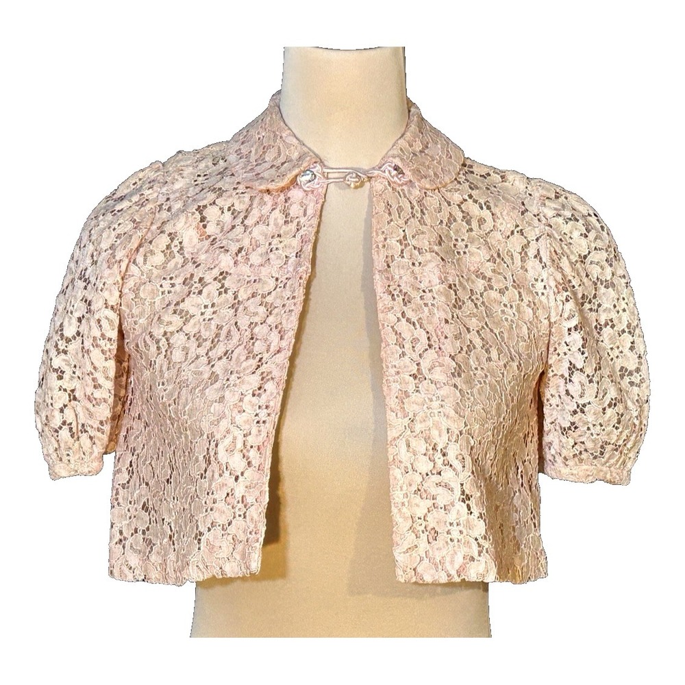 1930'S Handmade Floral Lace Peachy Coral Bolero Crop Jacket Well Made - Picture 1 of 9